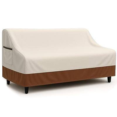 Waterproof Patio Loveseat Cover, 76W x 32.7D x 33H inches Heavy Duty 600D Weather-Resistant Outdoor Furniture Protector Beige and Brown