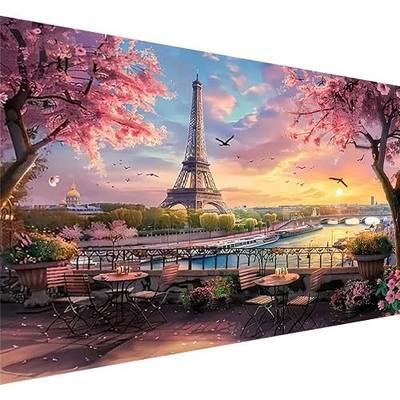 5D Large Diamond Art Painting,Eiffel Tower Diamond Art Kits for Adults,DIY Full Drill Crystal Rhinestone Arts and Crafts,Cityscape of Paris Art Painting with Diamond Home Wall Decor 27.5 X 15.7inch