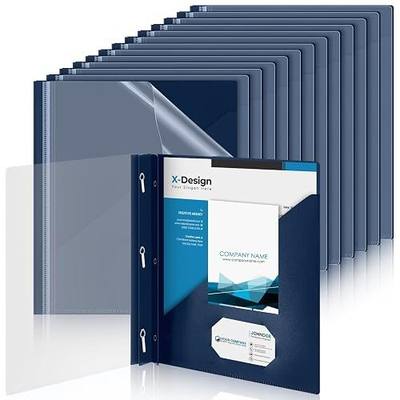 Teling 24 Pcs Clear Front Report Covers with 3 Prongs, Suit for A4/8.5'' x 11'' Letter Size Paper, Plastic Navy Blue Presentation Folders Bulk, 90 Sheet Capacity, for School Business
