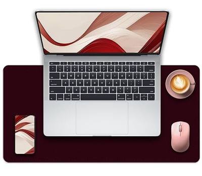 Non-Slip Desk Pad, 24" x 14" Large Mouse Pad, PU Leather Desk Mat with Suede, Laptop Desk Pad, Waterproof Keyboard Pad, Desk Blotter for Office/Home/Decor (Burgundy)