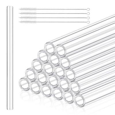 20 Pieces 8 Inches Long Clear Glass Tubes for Art DIY Laboratory, 12mm OD 8mm ID 2mm Thick Wall Glass Borosilicate Blowing Tubing with 5 Cleaning Brush