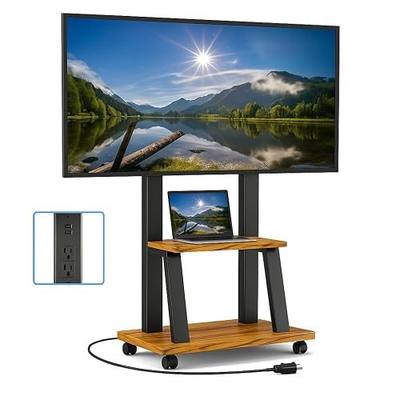 Rolling TV Stand for 32-80 Inch TVs, Mobile TV Cart with Power Outlet, Outdoor Tv Stand with Wheels, Portable tv Stands for LCD OLED 4K Flat/Curved Panels Max VESA 600x400mm (Walnut)