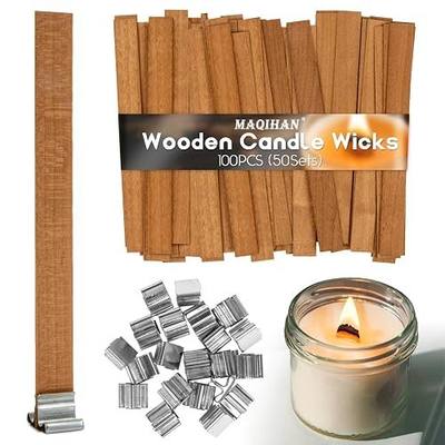 MAQIHAN 100 Wood Wicks for Candles Making - Smokeless Wooden Candle Wicks | Crackling Candle Wax Wood Wick, mechas para velas, Candle Making Wicks for Paraffin, Soy Wax Candlemaking Supplies(50 Sets)