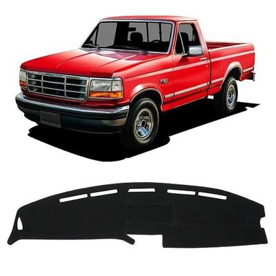 KUST Black Dash Cover for 1992-1996 Ford F-150 F150 & Bronco, 1992-1997 Ford F250/ F350 Polyester Dashboard Cover Non-Slip Interior Accessories for F-Series Custom Fit Dashboard Mat Sunshade No Glare