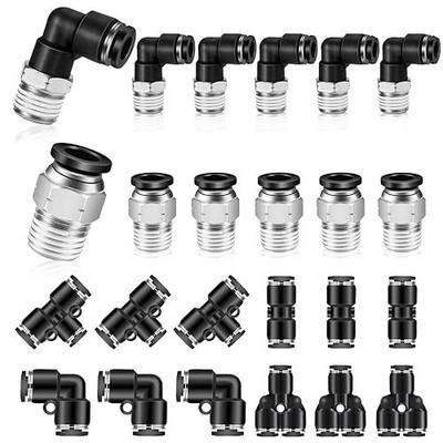 Push to Connect Fittings kits,10mm Tube OD x 1/4 Inch NPT Thread Male Elbow and Straight Pneumatic Quick Connect Air Hose Fitting kits Tube Fittings Air Fittings 24Pcs