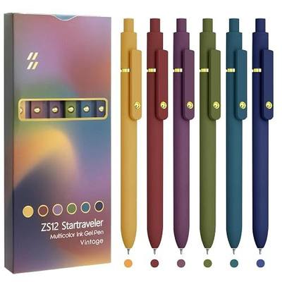 UIXJODO Colorful Pens, 6 Pcs Colored Pens Fine Point Smooth Writing Pen, 0.5mm Colored Ink Gel Pen for Journaling Note Taking Writing, Office School Supplies Gifts for Women (6 Pcs Gold Vintage)