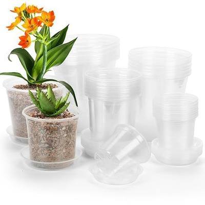 40 Pack 4/5/6/7 Inch Clear Nursery Pots with Drainage and Saucer, Clear Plastic Planter Pots for Plants, Flexible Seed Starting Pots for Succulents, Small Herbs, Annual Flowers