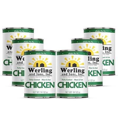 Werling & Sons Canned Chicken 14.5 Oz– Fully Cooked, Ready to Eat | Premium Quality, Recipe-Ready Canned Meat | 5-Year Shelf Life | Pantry Staple for Camping, Survival & Emergency Use | Made in USA | Pack of 6