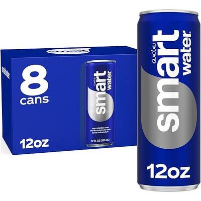 smartwater Vapor Distilled Water Cans, 12 fl oz, 8 Pack | Purified water with antioxidant selenium, and electrolytes like potassium, magnesium and calcium