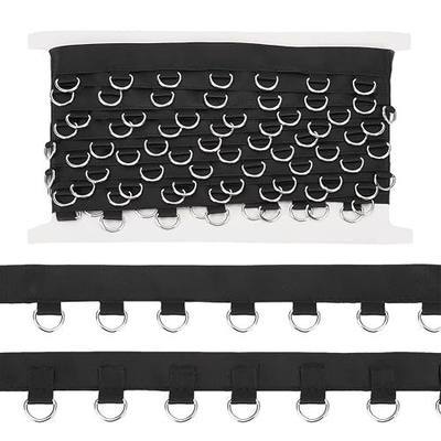 BENECREAT 4 Yards Black Grommet Trim with D Rings(6.5x10.5mm/0.2x0.4Inch), 2.9cm/0.1Inches Wide Polyester Grommet Eyelet Twill Tape Trim, Metal Eyelet Ring Ribbon Strip for Sewing Crafts Making