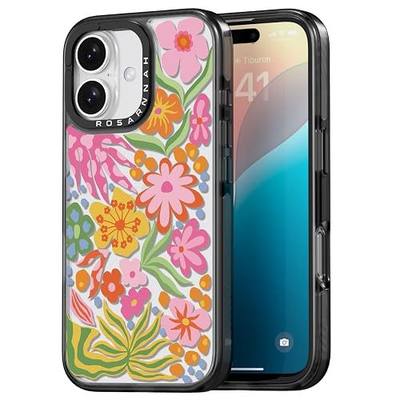 Rosarnnah for iPhone 16 Case Aesthetic Black, Passion Flower | Cute Funny Pattern Design for Girls Women Men, Durable Shockproof 6.1" Phone Case 6.6ft Drop Protection for Fashion Daily