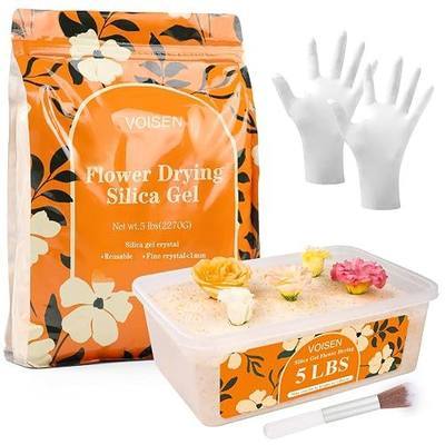 VOISEN Silica Gel Flower Drying, 5LBS Flower Drying Silica Gel Crystals | Color Indicating Flower Preservation Kit Contains Flowers Desiccant, Brush, Gloves, Plastic Box