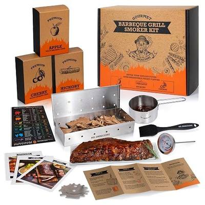 Wood Smoked BBQ Grill Set | 12 Pcs Grill Kit | Smoker Box BBQ Gifts for Men | Smoked Meat Accessories & Grilling Gifts for Men | Unique Barbecue Gifts for Smoker Grill Enthusiasts | BBQ Accessories