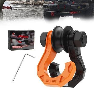 D Ring Separate Shackle with Snatch Block, 3/4" Shackles w/Snatch Block Pulley, Heavy Duty Shackle for Towing Winch, Pulley for Off-Road Vehicle Recovery, Truck, ATV, UTV, BlackOrange