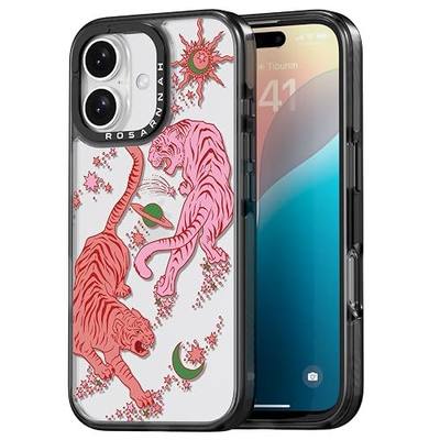 Rosarnnah for iPhone 16 Case Aesthetic Black, Tiger | Cute Funny Pattern Design for Girls Women Men, Durable Shockproof 6.1" Phone Case 6.6ft Drop Protection for Fashion Daily
