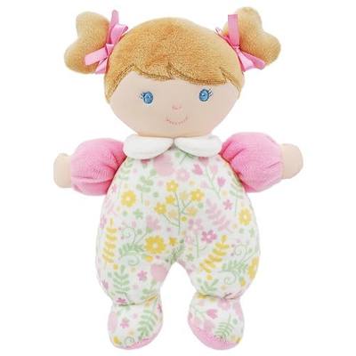 June Garden My First Doll Blossom, 9.5" Soft Plush Baby Doll with Gentle Rattle, Embroidered Face, Pink Floral Pajamas, First Doll Gift for Newborns, Infants & Toddlers