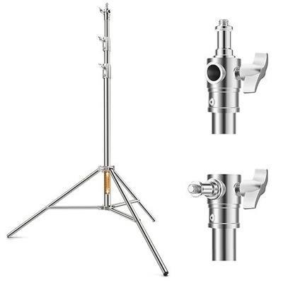 K&F CONCEPT 9.2ft/2.8m Stainless Steel Light Stand, Spring Cushioned Heavy Duty Photography Tripod Stand with 1/4” to 3/8” Universal Screw Adapter for Strobe,LED Video Light,Ring Light,Softbox | Heavy Duty Photography Tripod Stand with 1/4" to 3/8" Screw for Studio, Strobe, LED Video Light, Softbox,