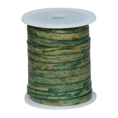Flat String Cord for Making Necklace, Bracelets and Jewellery, Genuine Cowhide Leather Strap Braided Cord for Shoe Laces and DIY Crafts (Antique Green Distressed, 5mm 10 Meters)