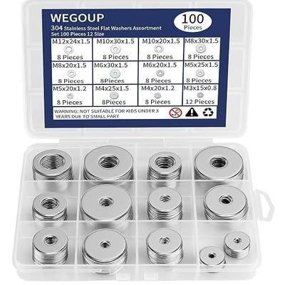 WEGOUP 100Pcs Flat Washers for Screws, 304 Stainless Steel M3-M12 Assorted | For Screws and Bolts | Small Large Sizes | Prevent Surface Damage | Hardware and Machine Repair