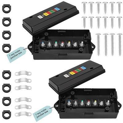 2 Set 7 Way Trailer Junction Box Weatherproof 7 Gang Color Coded Solid Studs Electrical 7 Way Trailer Wire Junction Box 7 Pole Waterproof for RV Camper Caravans Boat Rewiring - Black