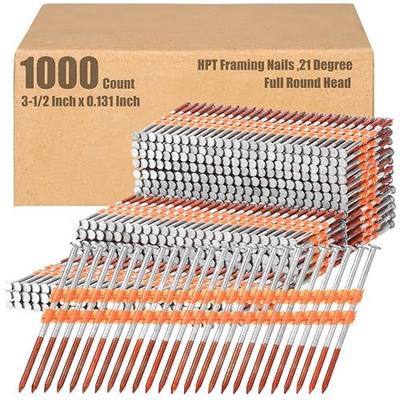 Therwen 1000 Count 21 Degree Framing Nails Full Round Head Collated Framing Ring Shank Hot Dipped Galvanized Nails Plastic Row Fixed for All Pressure Treated Lumber (3-1/2 Inch X 0.131 Inch)