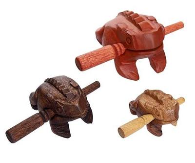 Wooden Frog Guiro Instrument Set of 3 – Handmade Wooden Frog Scraper Percussion Instrument, Music Class & Gift (Brown/Dark Brown/Natural Color)