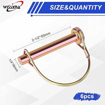 6PCS Heavy Duty PTO and Hitch Lynch Square D-Shape Pins, Clip and Cast Iron Pull Ring & Positioning Pin for Trucks, Tractors, Hand Carts, Towing Mowing,Lawn Mowers & Trailers(1/4’’ *2-1/2’’)