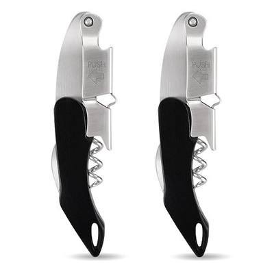 2-Pack Corkscrew Wine Opener - Heavy Duty Wine Key for Servers | Manual Waiter Corkscrew,420 Stainless Steel,Cork Screw Wine Bottle Opener, with Double Hinged,for Sommelier Bartenders, Black