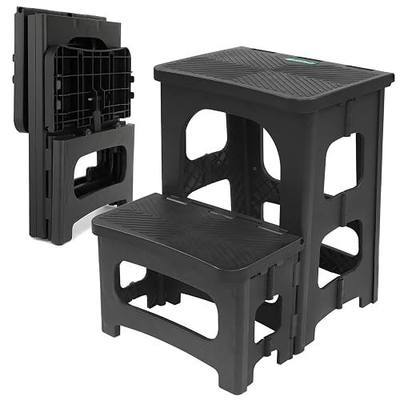 Folding 2-Step Stool for Adults Kids Non-Slip Collapsible Portable Step Stool for Kitchen Home Toilet Bedroom Office Bathroom Rv,Holds 300 Lbs(Black)