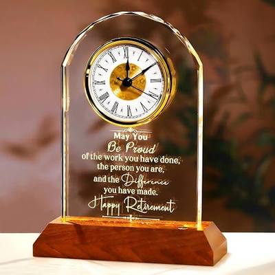 Retirement Crystal Clock Gifts for Women Men with Wooden Light Base | Happy Retirement 2026 Gifts for Boss Coworkers, Going Away Gift for Retired Friends, Leaving Presents for Leader