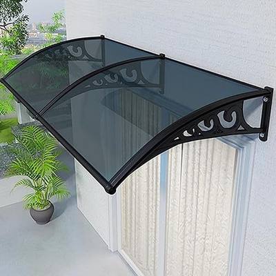 Window Awning Door Canopy with Plastic Steel Bracket, Outdoor Patio Awning Canopy, Awnings for Doors - SmokeGray - 60x60cm/24x24in