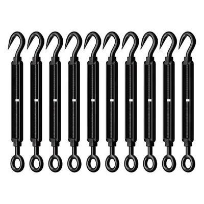 10 Pack Black Stainless Steel M4 Hook and Eye Turnbuckle, Heavy Duty Wire Rope Tensioner, Adjustable Hardware Kit for DIY String Light and Picture Hanging, Shade Sail, Cable Tightening