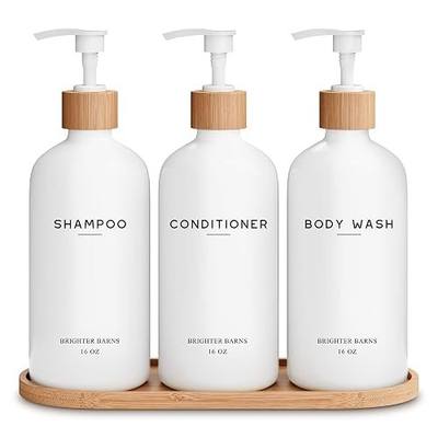 White Shampoo and Conditioner Dispenser Set by Brighter Barns - Shower Dispenser - Shampoo Conditioner Body Wash Dispenser with Pump - Shower Soap Dispenser for Bathroom Decor, Hotel, Airbnb (White)