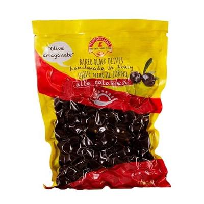 TUTTOCALABRIA Baked Oven Roasted Black Olives with Pits, 16.22 oz (460 g) | Semi Dried Black Olives. Al Forno for Antipasti and Recipes, Baked Oven Roasted with Pits, Handmade in Calabria, Italy