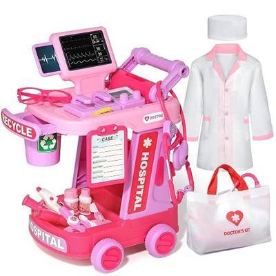 Phobby Doctor Kit Toy for Toddlers 2 3 4 5 Years Old, Pink | Pretend Kids Doctor Play Set with Cart, Bag and Costume, Role Play Medical Toys, Girls Boys Birthday Gift