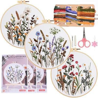 COCOMOX 3 Sets Embroidery Practice Kits, Flower Pattern Embroidery Kit for Beginners Adults, Hand Embroidery Kit, Easy to Follow Instruction and Video