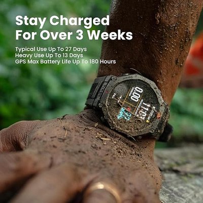 Amazfit T-Rex 3 Rugged/Military Smart Watch 48mm, GPS (with Privacy), Offline Maps, Long Battery Life,328 Feet Water-Resistant, 170 Fitness/Sport Modes, AI, Voice Control, for Android or iPhone, Black