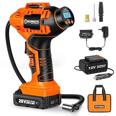WORKSITE Cordless Tire Inflator Air Compressor,Portable Handheld Air Pump,Battery Powered Car Tire Pump with 12V Car Power Adapter Digital Pressure Gauge for Cars Motorcycles, Orange