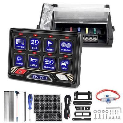 RGB 8 Gang Switch Panel with APP Control Multifunction Toggle Momentary Flash Strobe Pulsed Switch Circuit Control Relay System Box for Truck Offroad Marine UTV, Waterproof 5 Level Brightness