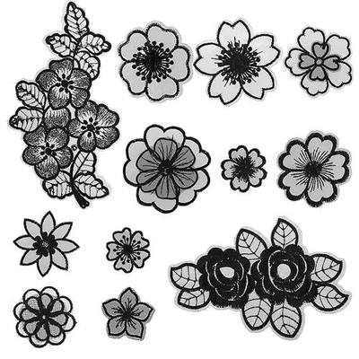 Jeffdad 12 Pcs Flower Lace Embroidered Applique 3D Floral Sew On Patches, for Dress Jeans Sweater Hats Bags Clothes Repairing Decorating Wedding Dress DIY Sewing Craft(Black)