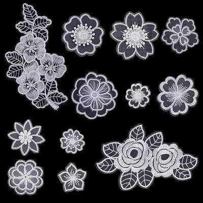 Jeffdad 12 Pcs Flower Lace Embroidered Applique 3D Floral Sew On Patches, for Dress Jeans Sweater Hats Bags Clothes Repairing Decorating Wedding Dress DIY Sewing Craft(White)