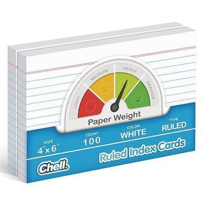 Chell White Color Ruled Index Cards 4x6 Heavyweight, 100 Count | 65 lb. Cover Weight, Ruled Front and Blank Back, Easy Writing, Not Easy to Penetrate Ink