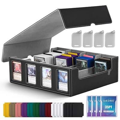 UAONO Trading Card Storage Box with Commander Display; 2400+ Deck Box for MTG with Removable Cover; Top Loaders Card Case fits Magic TCG PTCG Sports Cards; 24 Dividers, 4 Stoppers (Black, Grey) | Commander Display; 2400+ Deck Box for MTG with Removable Cover; Fits Magic TCG PTCG Sports Cards