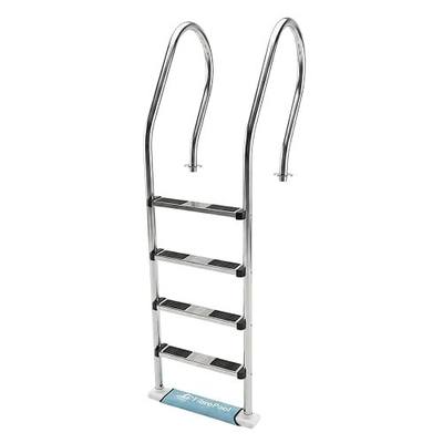 FibroPool 4-Step Pool Ladder - Non-Slip, 250 lb - 76 in - Stainless Steel | Above Ground Deck Mount, Weather Resistant Finish, Wide Textured Treads, Curved Handrails, Wood Deck Hardware Included