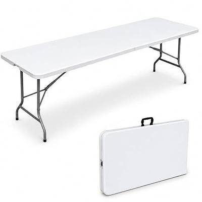 8ft Folding Table Heavy Duty 8 Foot Portable Foldable Table | Carry Handle, Fold-in-Half Design, Blow Molded Tabletop, Perfect for Party, Dining, Banquet, Picnic and Camping, White