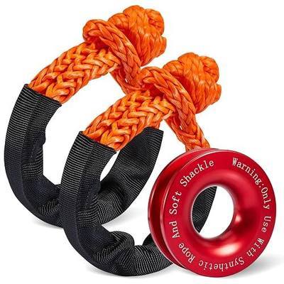 Soft Shackle & Recovery Ring Set 2pcs 1/2"x22" Synthetic Winch Rope 56,000lbs Breaking Strength, 1pcs Snatch Ring for ATV UTV SUV Truck Offroad Vehicle Orange