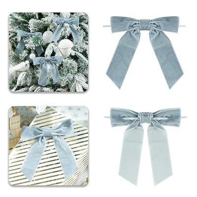 Dusty Blue Velvet Ribbon Christmas Bow 5 Inch Premade Antique Blue Bows for Christmas Tree Hanging Decorations Gift Wrapping Wreaths Crafts Outdoor Indoor Home Decor Wedding, Pack of 12
