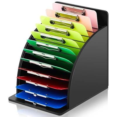 Wonderjune 1 Pack Clipboard Holder Wooden Metal Clipboards Storage Rack with Raised Side Panel, Back to School Supply for Classroom Office School Teacher, Clip Boards Not Included(Black)