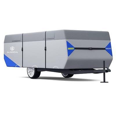 Pop Up Folding Camper Cover Fits 8' - 10' Trailers, Anti-Tear 7 Layers Top 3 Layers Side Tent Trailer Cover, Waterproof Pop Up Folding Trailer Cover with Windproof Strap, Superior RV Covers