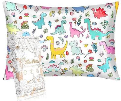 Miss Adola Kids Silk Pillowcase - 1Pc Queen Size 30 x 20 Inches 19 Momme Mulberry Silk Pillow Case with Hidden Zipper for Toddlers Teens Girls Boys Hair and Skin, Colorful Dinosaur